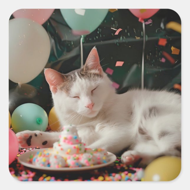 Sticker Carré Conception de célébration d'anniversaire de chat a (Devant)