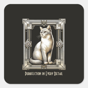 Sticker Carré Conception de chat en noir et blanc Art Nouveau
