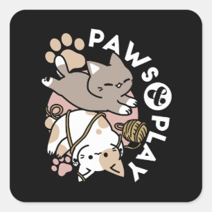 Sticker Carré Conception de chats mignons et joueurs – Art de pa