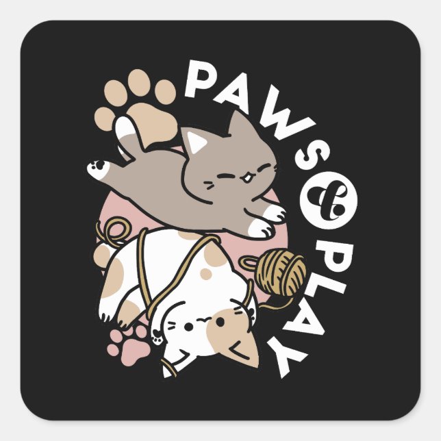 Sticker Carré Conception de chats mignons et joueurs – Art de pa (Devant)