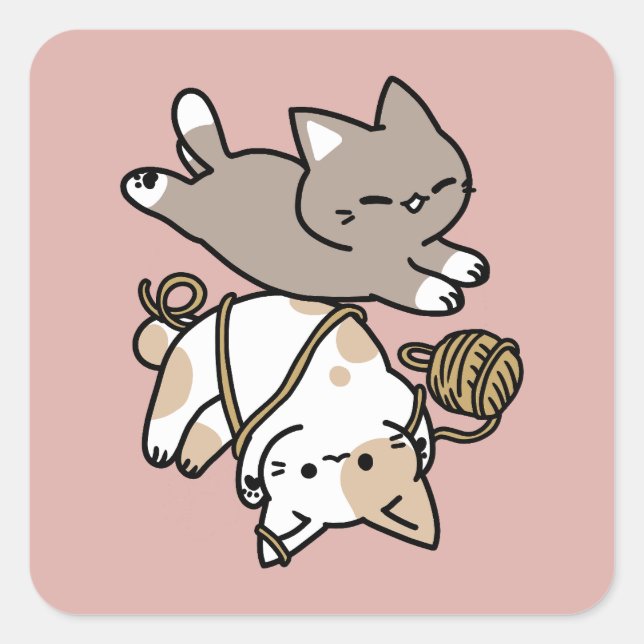 Sticker Carré Conception de chats mignons et joueurs – Art de pa (Devant)