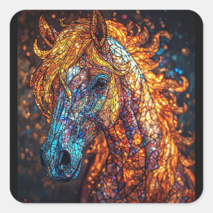 Sticker Carré Conception de cheval en vitrail