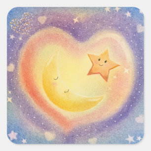 Sticker Carré Conception de ciel rêveur avec lune étoilée en pas