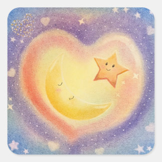Sticker Carré Conception de ciel rêveur avec lune étoilée en pas
