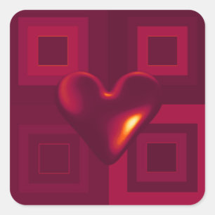 Sticker Carré Conception de cœur rouge rubis