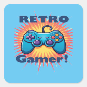 Sticker Carré Conception de contrôleur de Gamer Retro pour le je