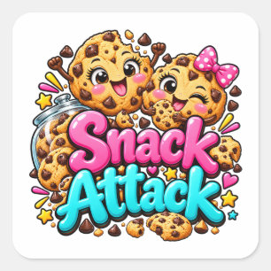 Sticker Carré Conception de cookie Snack Attack