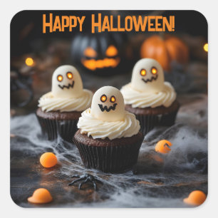 Sticker Carré Conception de cupcakes Halloween éffrayant