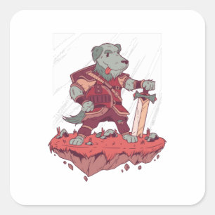 Sticker Carré Conception de dessin animé de chien chevalier