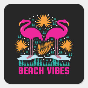 Sticker Carré Conception de flamants roses de vibes de plage