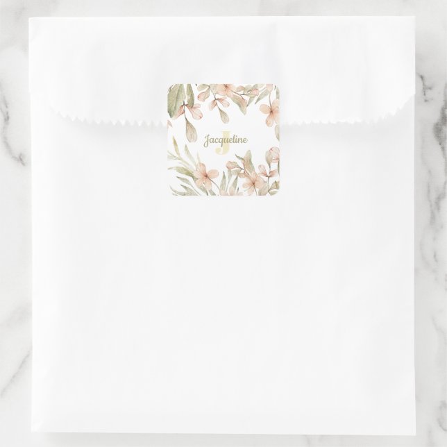 Sticker Carré Conception de fleurs bébé ciel rose pastel monogra (Sac)