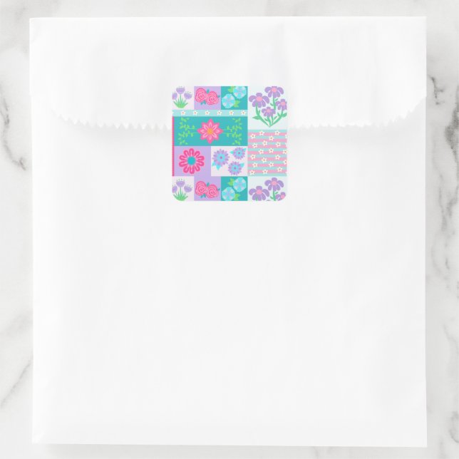 Sticker Carré Conception de fleurs vibrantes en fleurs (Sac)