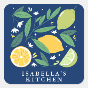 Sticker Carré Conception de fruit de citron vert bleu personnali