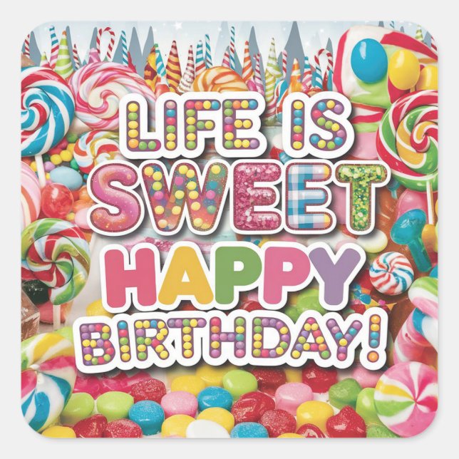 Sticker Carré Conception de joyeux anniversaire Candyland - Amus (Devant)