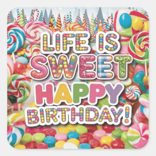 Sticker Carré Conception de joyeux anniversaire Candyland - Amus