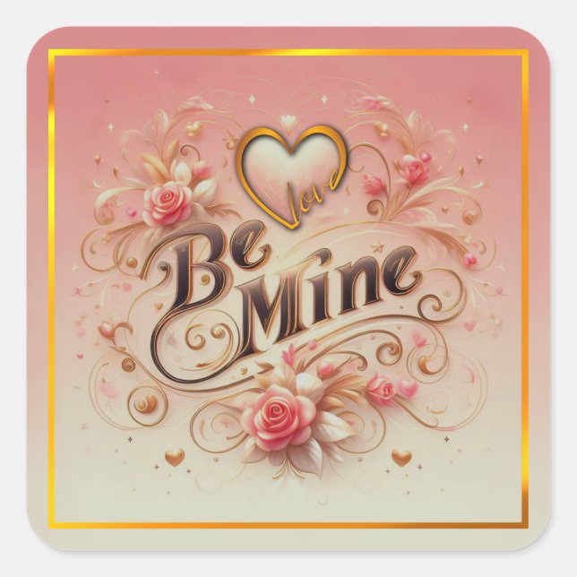 Sticker Carré Conception de la Saint-Valentin Sois Mien avec Cœu (Devant)
