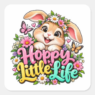 Sticker Carré Conception de lapin de vie joyeuse