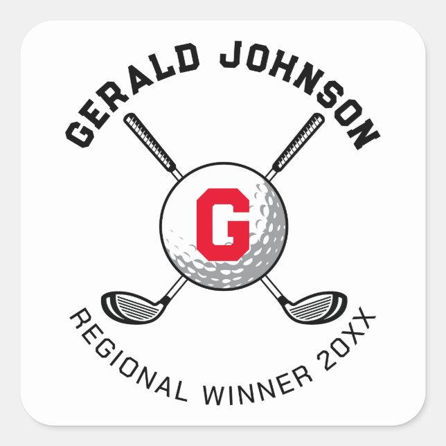 Sticker Carré Conception de monogramme de golf élégant personnal (Devant)