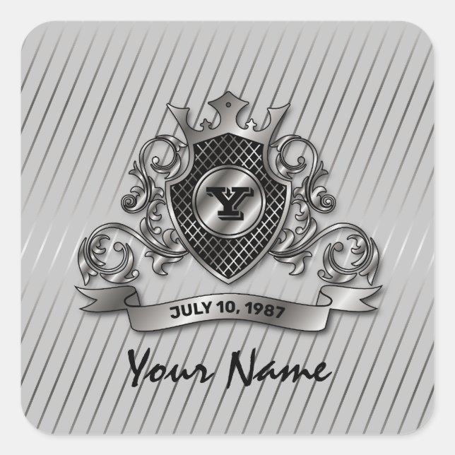 Sticker Carré Conception de monogramme élégant personnalisé arge (Devant)