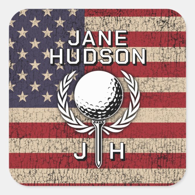 Sticker Carré Conception de monogramme personnalisé avec drapeau (Devant)