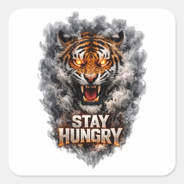 Sticker Carré Conception de motivation de tigre affamé (Devant)