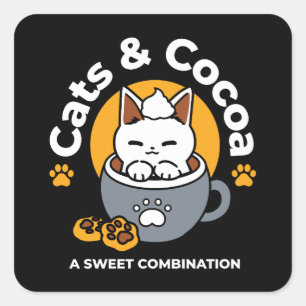 Sticker Carré Conception de Mug de vacances avec Cosy Cat et Paw