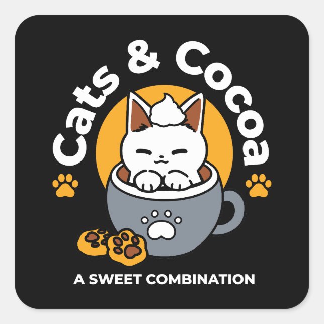 Sticker Carré Conception de Mug de vacances avec Cosy Cat et Paw (Devant)