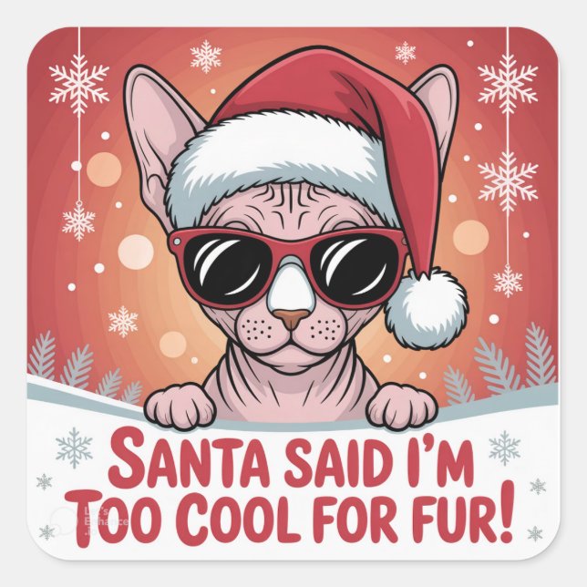Sticker Carré Conception de Noël de chat Sphynx cool Santa (Devant)