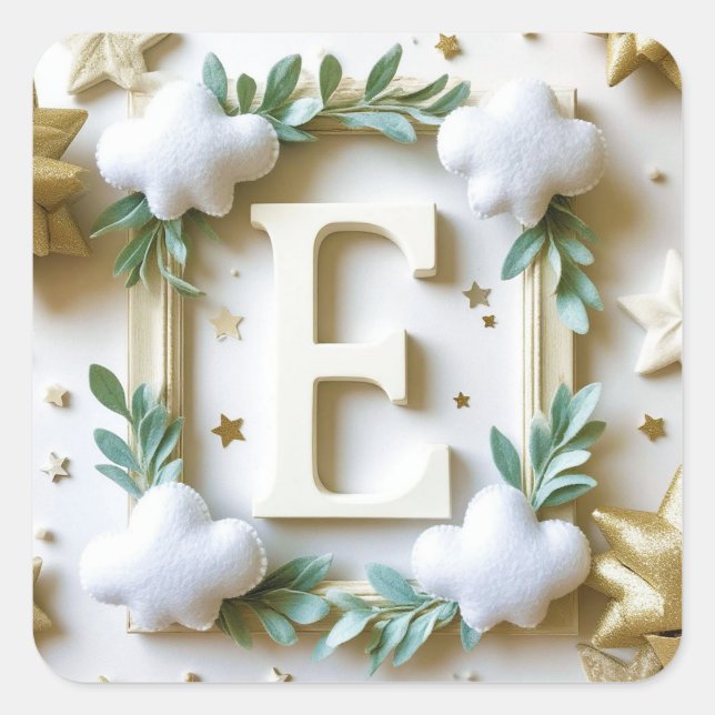 Sticker Carré 🌸 Conception de nom de Baby Shower Lettre E 🌸 (Devant)