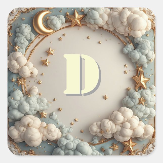 Sticker Carré ✨ Conception de nom de nurserie Lune et nuages ✨ (Devant)