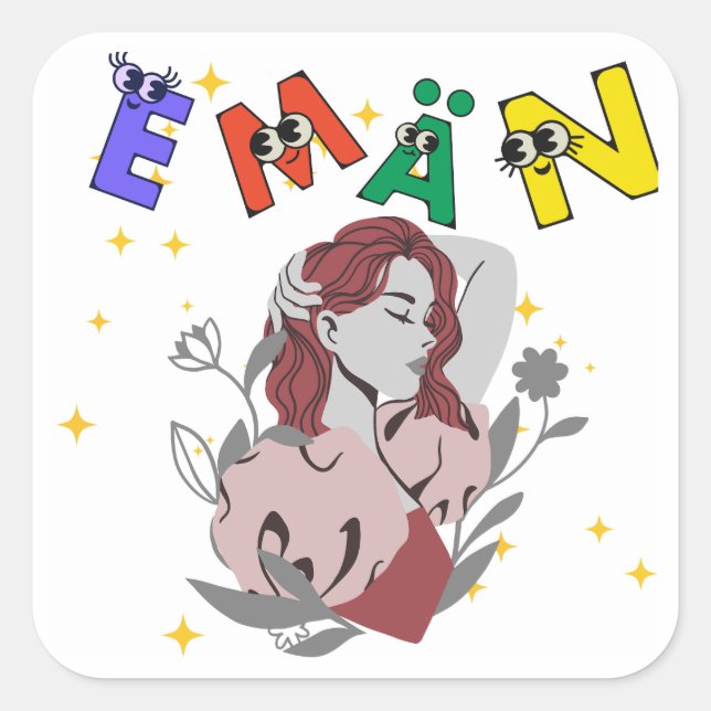Sticker Carré conception de nom mignon EMAN (Devant)