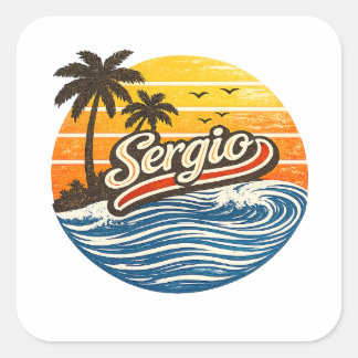 Sticker Carré Conception de nom Sergio Retro Sunset