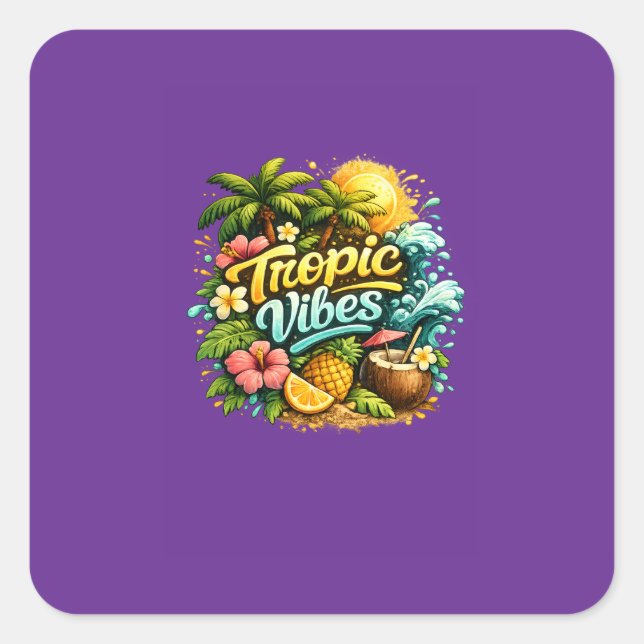Sticker Carré Conception de paradis tropical Tropic Vibes (Devant)