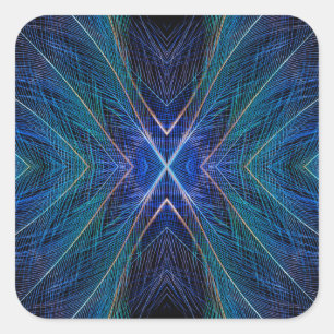 Sticker Carré Conception de plume fractale bleue