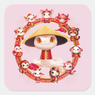 Sticker Carré Conception de serpent du Nouvel An chinois 3