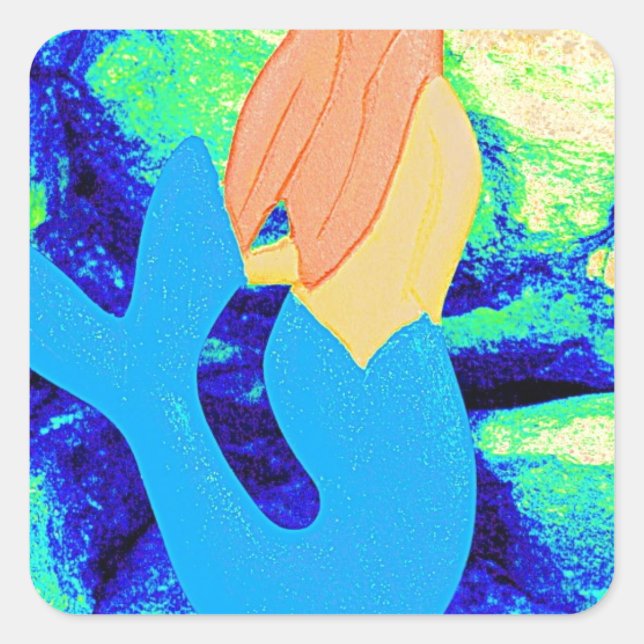 Sticker Carré conception de sirène à queue bleue (Devant)