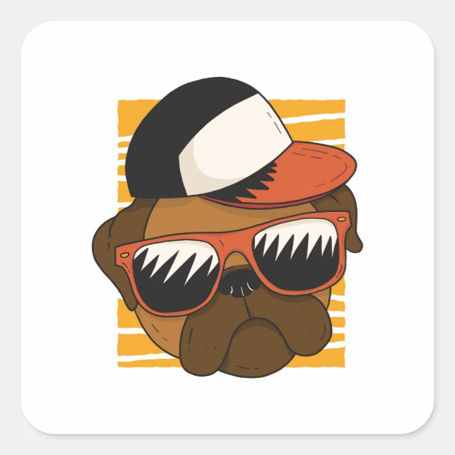 Sticker Carré Conception de tête de lunettes de soleil de pug co (Devant)