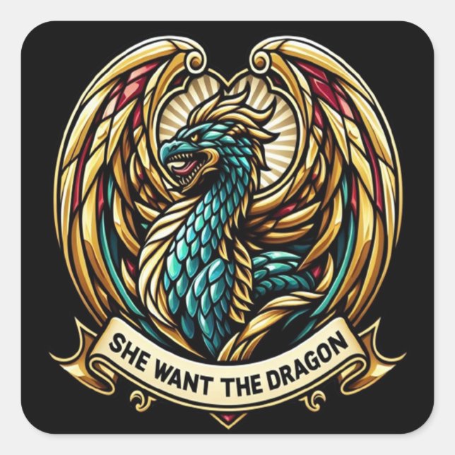 Sticker Carré Conception de verre de tôle dragon enchâssée (Devant)