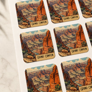 Sticker Carré Conception de voyage rétro Grand Canyon