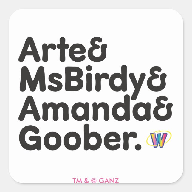 Sticker Carré Conception des noms Webkinz (Devant)