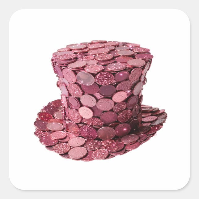 Sticker Carré Conception d'étiquette Chapeau argent vibrant PINK (Devant)