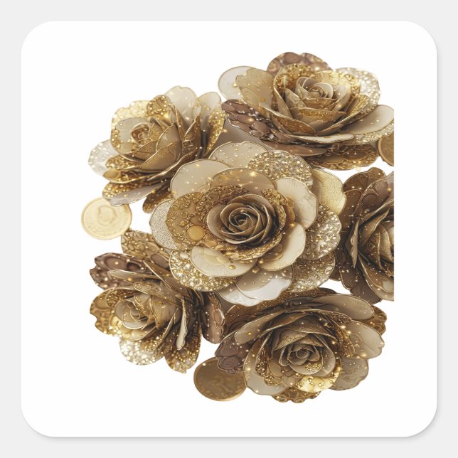 Sticker Carré Conception d'étiquette Dynamic Silver GOLDEN ROSES (Devant)