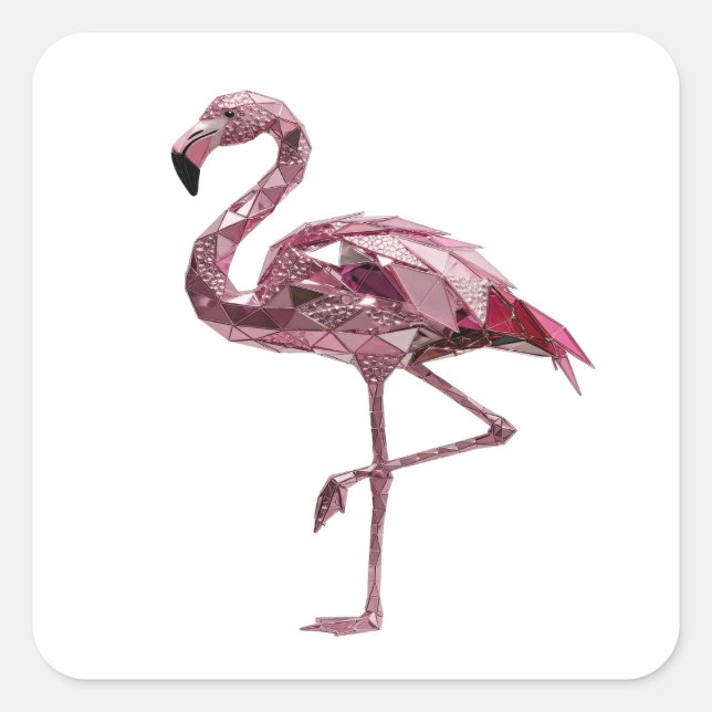 Sticker Carré Conception d'étiquette FLAMINGO argentée vive (Devant)