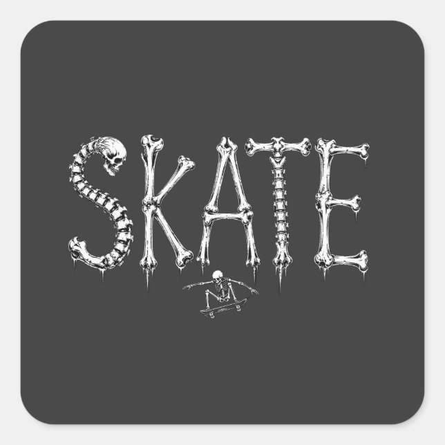 Sticker Carré Conception d'horreur de skate squelette (Devant)
