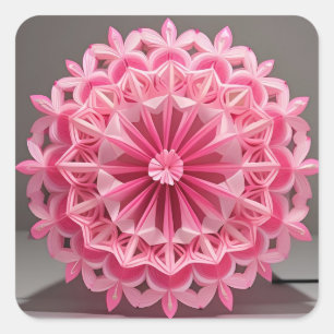 Sticker Carré Conception d'origami floral rose complexe