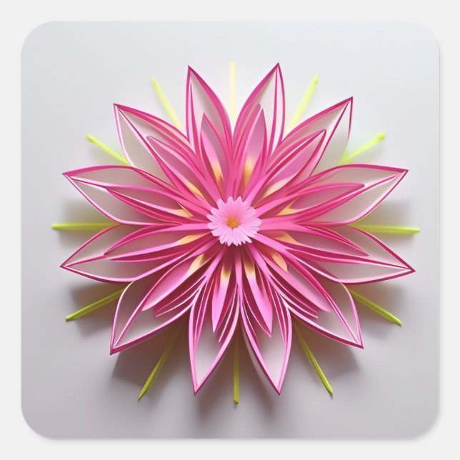 Sticker Carré Conception d'origami floral rose complexe (Devant)