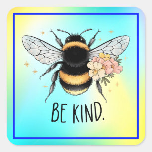 Sticker Carré Conception Florale de Fleur Mignonne Abeille Inspi