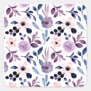 Sticker Carré Conception florale délicate avec feuilles de lavan
