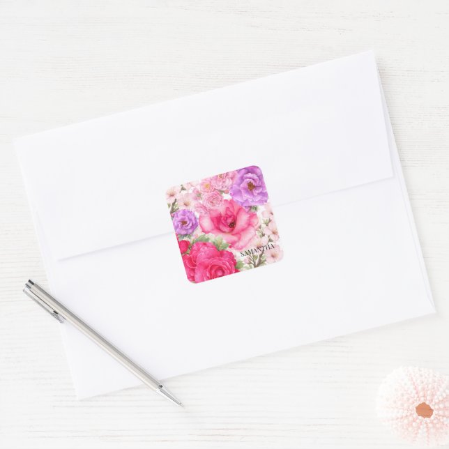 Sticker Carré Conception Florale Personnalisée (Enveloppe)