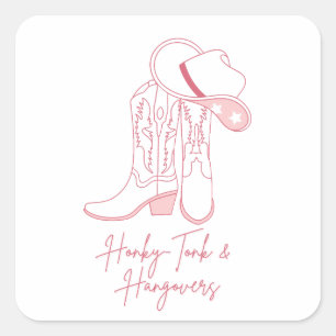 Sticker Carré Conception Honky Tonk et Gueule de Bois   Bottes d